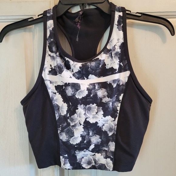 Betsey Johnson Performance Black Gray Floral Sports Bra Crop Top - Picture 1 of 4